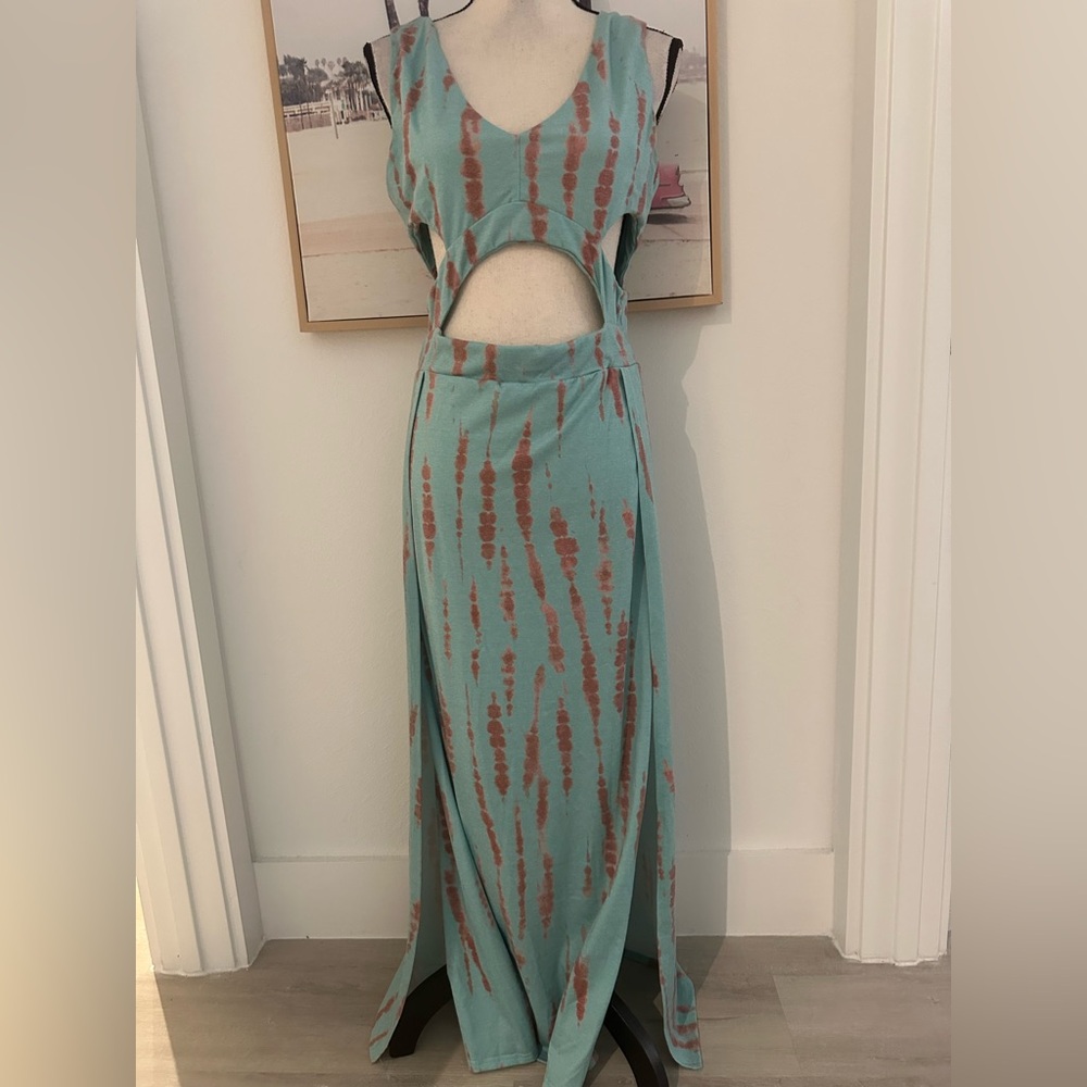 Teal & Rust Tie-Dye Cutout Maxi Dress